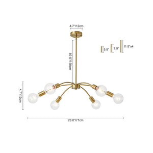 LightFixturesUSA - Minimalist 6 - Light Metal Round Sputnik Swoop Chandelier - Chandelier - Brass - 