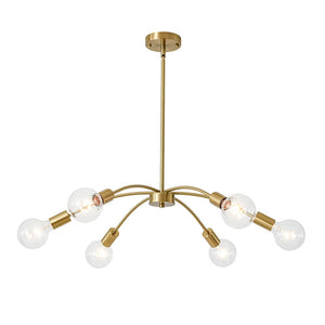LightFixturesUSA - Minimalist 6 - Light Metal Round Sputnik Swoop Chandelier - Chandelier - Brass - 