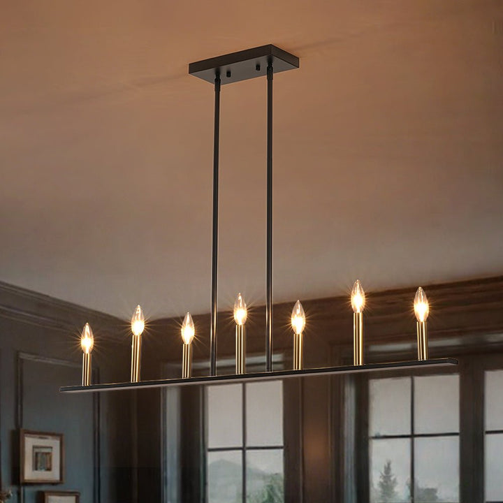 LightFixturesUSA - Minimalist Black Brass Candle Style Linear Island Chandelier - Chandelier - 43.3 in - 