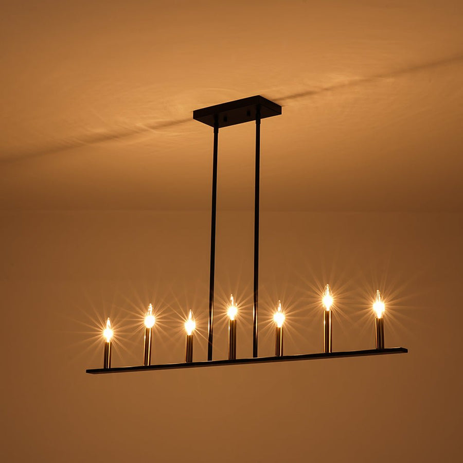 LightFixturesUSA - Minimalist Black Brass Candle Style Linear Island Chandelier - Chandelier - 43.3 in - 