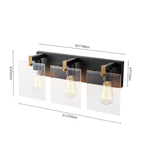 LightFixturesUSA - Minimalist Clear Glass Square Panel 3 - Light Vanity Wall Lamp - Wall Sconce - 16.5in - 