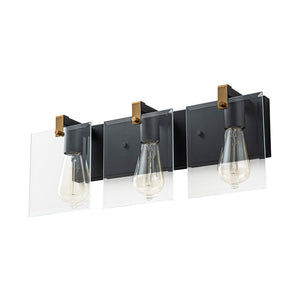LightFixturesUSA - Minimalist Clear Glass Square Panel 3 - Light Vanity Wall Lamp - Wall Sconce - 16.5in - 