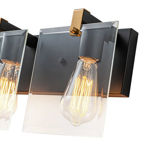 LightFixturesUSA - Minimalist Clear Glass Square Panel 3 - Light Vanity Wall Lamp - Wall Sconce - 16.5in - 