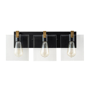 LightFixturesUSA - Minimalist Clear Glass Square Panel 3 - Light Vanity Wall Lamp - Wall Sconce - 16.5in - 