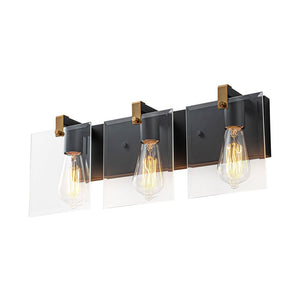 LightFixturesUSA - Minimalist Clear Glass Square Panel 3 - Light Vanity Wall Lamp - Wall Sconce - 16.5in - 