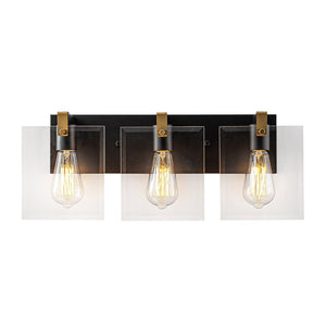 LightFixturesUSA - Minimalist Clear Glass Square Panel 3 - Light Vanity Wall Lamp - Wall Sconce - 16.5in - 