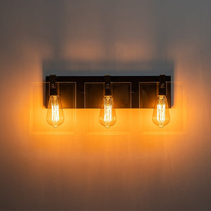 LightFixturesUSA - Minimalist Clear Glass Square Panel 3 - Light Vanity Wall Lamp - Wall Sconce - 16.5in - 