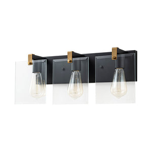 LightFixturesUSA - Minimalist Clear Glass Square Panel 3 - Light Vanity Wall Lamp - Wall Sconce - 16.5in - 