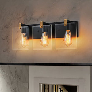 LightFixturesUSA - Minimalist Clear Glass Square Panel 3 - Light Vanity Wall Lamp - Wall Sconce - 16.5in - 