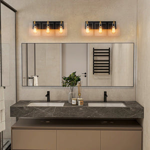 LightFixturesUSA - Minimalist Clear Glass Square Panel 3 - Light Vanity Wall Lamp - Wall Sconce - 16.5in - 