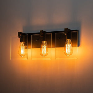 LightFixturesUSA - Minimalist Clear Glass Square Panel 3 - Light Vanity Wall Lamp - Wall Sconce - 16.5in - 