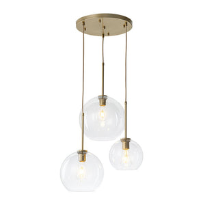 LightFixturesUSA - Minimalist Cluster Clear Glass Globe 3 - Light Pendant - Chandelier - Brass - 