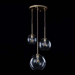 LightFixturesUSA - Minimalist Cluster Clear Glass Globe 3 - Light Pendant - Chandelier - Brass - 