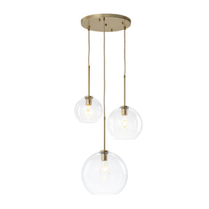 LightFixturesUSA - Minimalist Cluster Clear Glass Globe 3 - Light Pendant - Chandelier - Brass - 