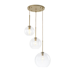LightFixturesUSA - Minimalist Cluster Clear Glass Globe 3 - Light Pendant - Chandelier - Brass - 