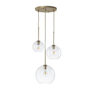 LightFixturesUSA - Minimalist Cluster Clear Glass Globe 3 - Light Pendant - Chandelier - Brass - 