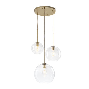 LightFixturesUSA - Minimalist Cluster Clear Glass Globe 3 - Light Pendant - Chandelier - Brass - 