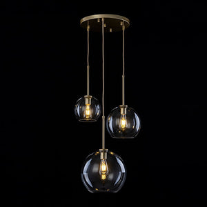 LightFixturesUSA - Minimalist Cluster Clear Glass Globe 3 - Light Pendant - Chandelier - Brass - 