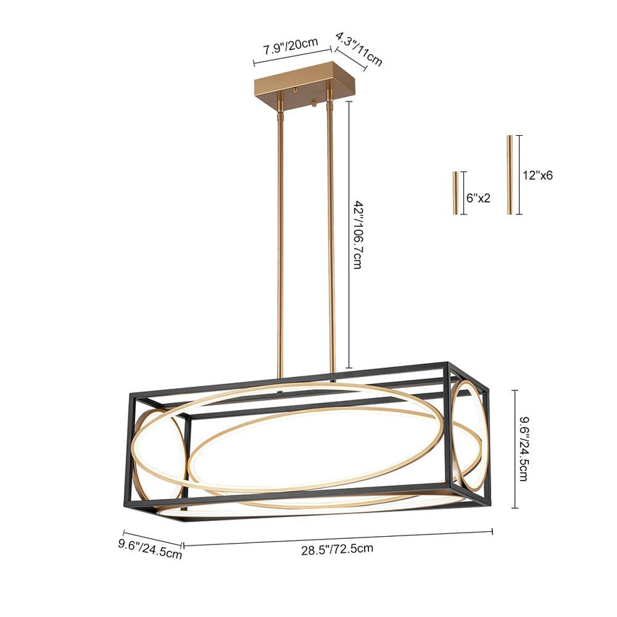 LightFixturesUSA - Minimalist Dimmable LED Black Gold Square Kitchen Pendant - Pendant Light - 28.5 in - 