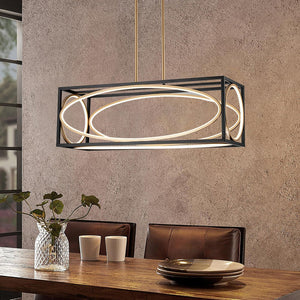 LightFixturesUSA - Minimalist Dimmable LED Black Gold Square Kitchen Pendant - Pendant Light - 28.5 in - 