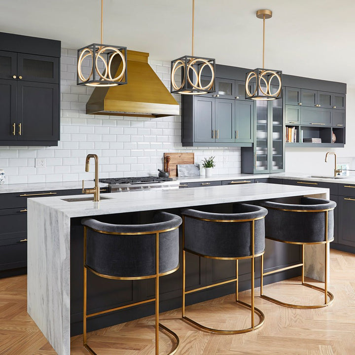LightFixturesUSA - Minimalist Dimmable LED Black Gold Square Kitchen Pendant - Pendant Light - 9.6 in - 
