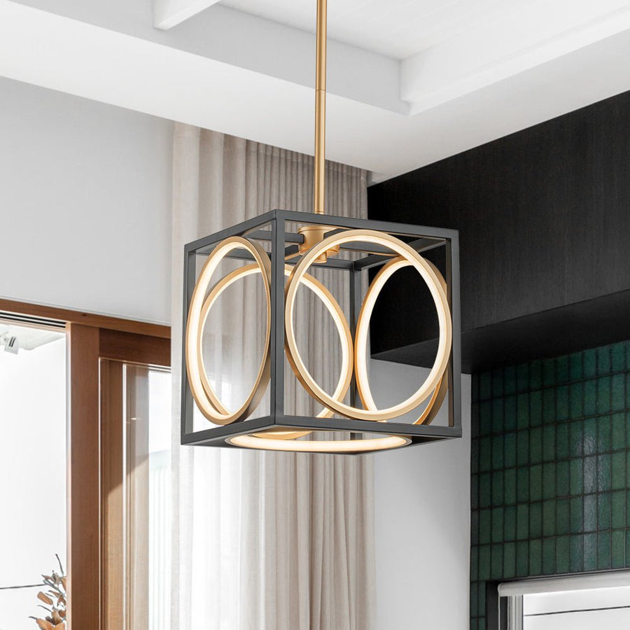 LightFixturesUSA - Minimalist Dimmable LED Black Gold Square Kitchen Pendant - Pendant Light - 9.6 in - 