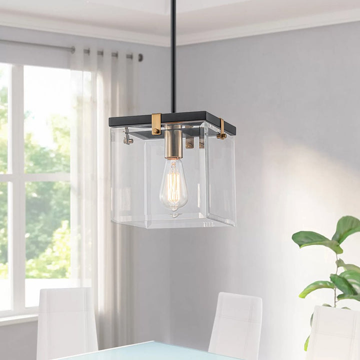 LightFixturesUSA - Modern 1 - Light Clear Glass Square Cage Pendant Light - Pendant Light - 8.6in - 