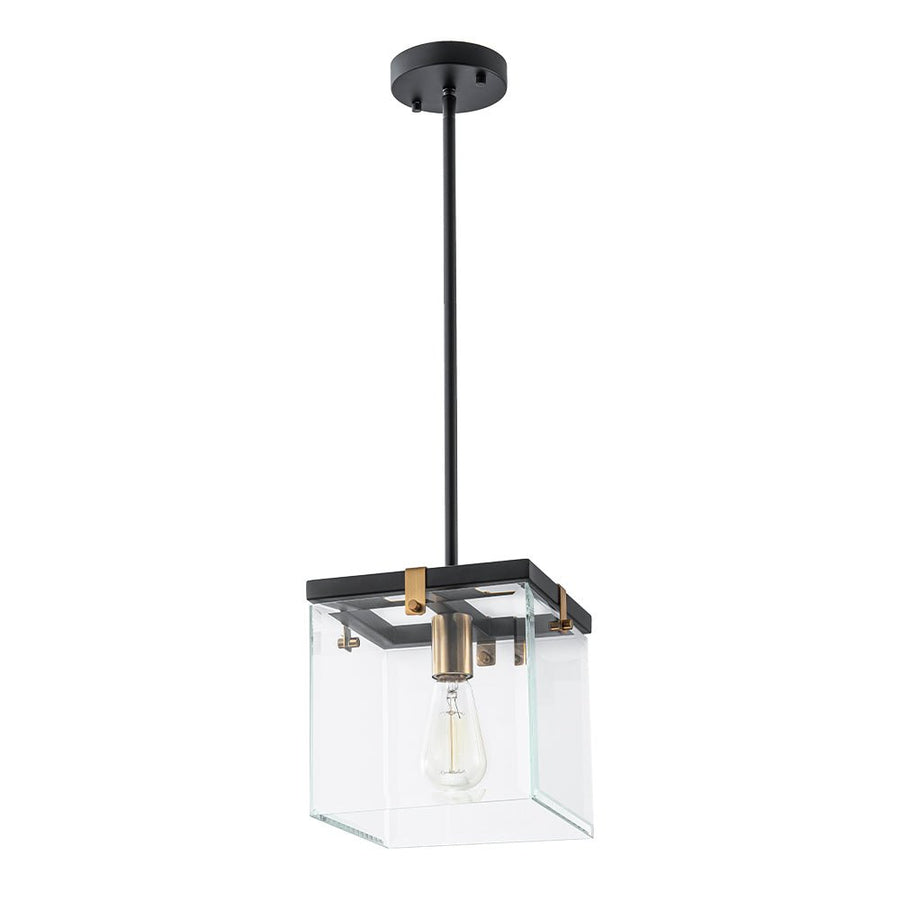 LightFixturesUSA - Modern 1 - Light Clear Glass Square Cage Pendant Light - Pendant Light - 8.6in - 