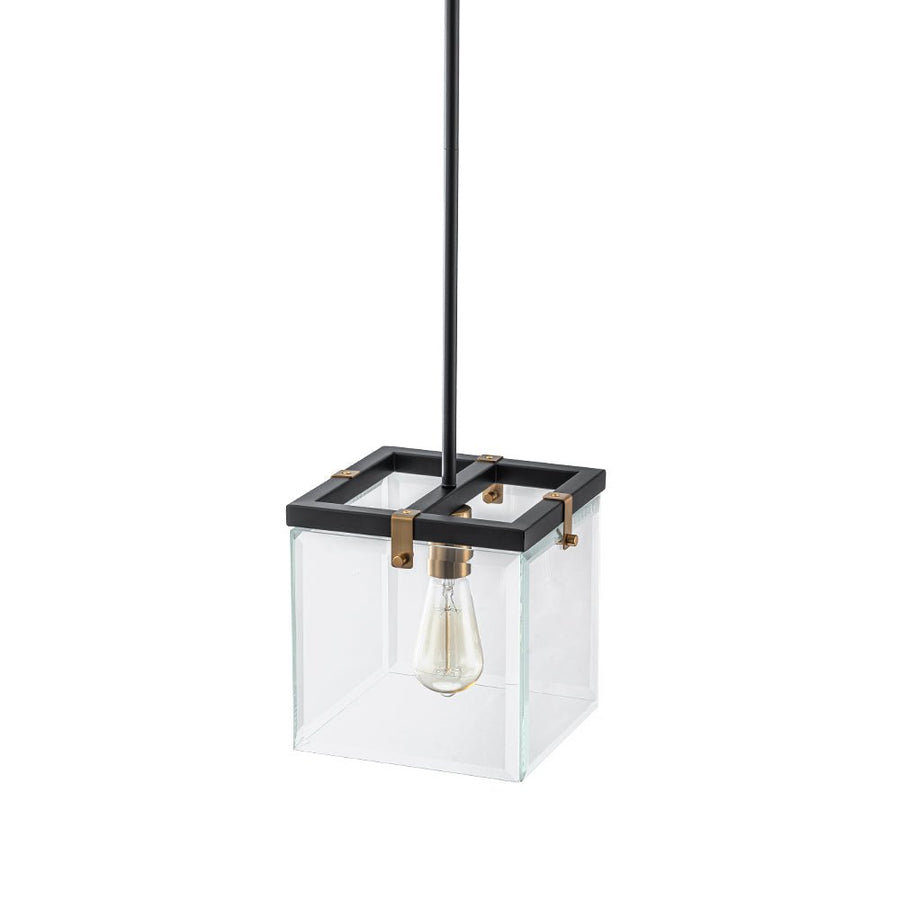 LightFixturesUSA - Modern 1 - Light Clear Glass Square Cage Pendant Light - Pendant Light - 8.6in - 