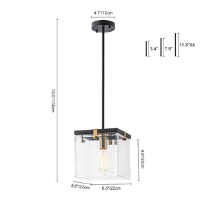 LightFixturesUSA - Modern 1 - Light Clear Glass Square Cage Pendant Light - Pendant Light - 8.6in - 