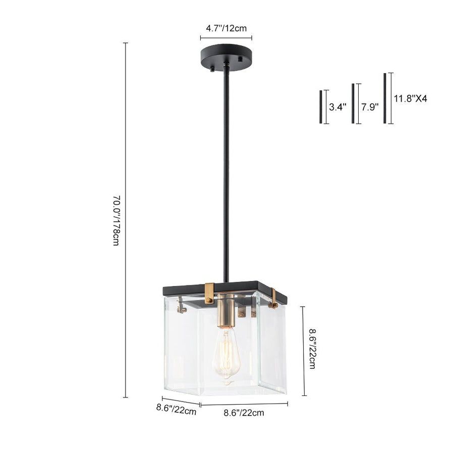 LightFixturesUSA - Modern 1 - Light Clear Glass Square Cage Pendant Light - Pendant Light - 8.6in - 