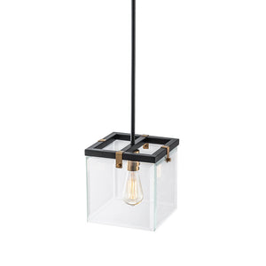 LightFixturesUSA - Modern 1 - Light Clear Glass Square Cage Pendant Light - Pendant Light - 8.6in - 