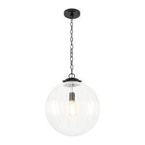 LightFixturesUSA - Modern 1 - light Clear Ribbed Glass Globe Pendant - Pendant Light - Black - 