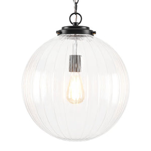 LightFixturesUSA - Modern 1 - light Clear Ribbed Glass Globe Pendant - Pendant Light - Black - 