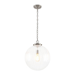 LightFixturesUSA - Modern 1 - light Clear Ribbed Glass Globe Pendant - Pendant Light - Black - 