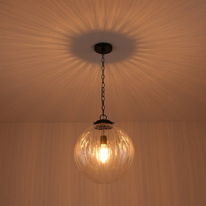 LightFixturesUSA - Modern 1 - light Clear Ribbed Glass Globe Pendant - Pendant Light - Black - 