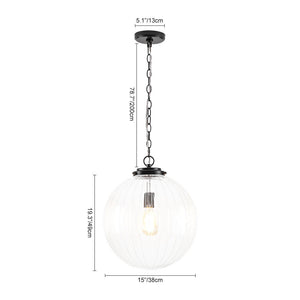 LightFixturesUSA - Modern 1 - light Clear Ribbed Glass Globe Pendant - Pendant Light - Black - 