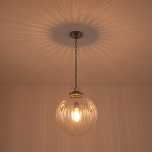 LightFixturesUSA - Modern 1 - light Clear Ribbed Glass Globe Pendant - Pendant Light - Black - 