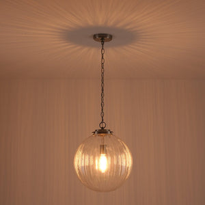 LightFixturesUSA - Modern 1 - light Clear Ribbed Glass Globe Pendant - Pendant Light - Black - 