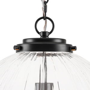 LightFixturesUSA - Modern 1 - light Clear Ribbed Glass Globe Pendant - Pendant Light - Black - 