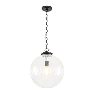 LightFixturesUSA - Modern 1 - light Clear Ribbed Glass Globe Pendant - Pendant Light - Black - 