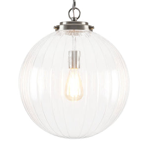 LightFixturesUSA - Modern 1 - light Clear Ribbed Glass Globe Pendant - Pendant Light - Black - 