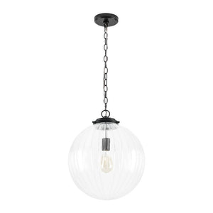 LightFixturesUSA - Modern 1 - light Clear Ribbed Glass Globe Pendant - Pendant Light - Black - 