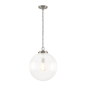 LightFixturesUSA - Modern 1 - light Clear Ribbed Glass Globe Pendant - Pendant Light - Black - 
