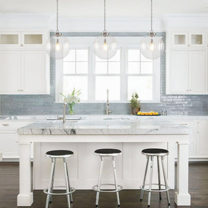 LightFixturesUSA - Modern 1 - light Clear Ribbed Glass Globe Pendant - Pendant Light - Nickel - 