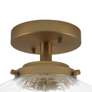 LightFixturesUSA - Modern 1 - Light Clear Ribbed Glass Globe Semi Flush Mount - Ceiling Light - Brass - 