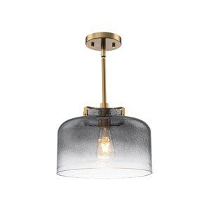 LightFixturesUSA-Modern 1-Light Gradient Grey Hammered Glass Round Drum Pendant-Pendant Light-11.8 in-