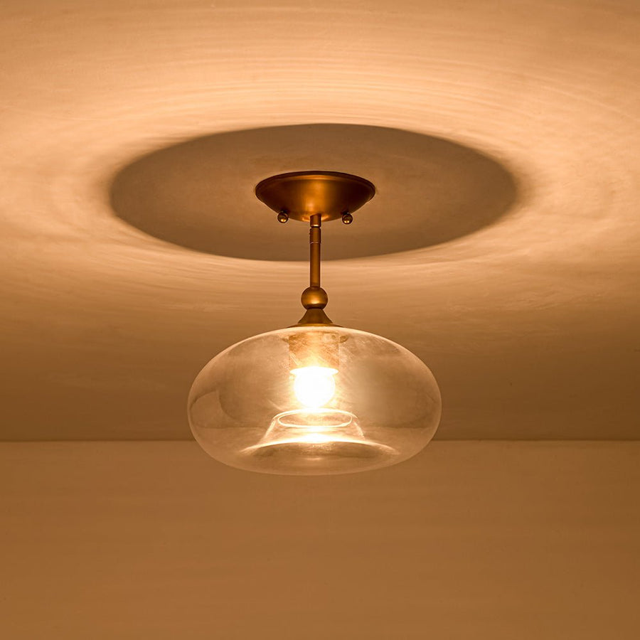 LightFixturesUSA - Modern 1 - Light Round Donut Glass Semi Flush Mount - Ceiling Light - Brass - 