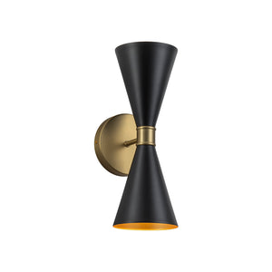 LightFixturesUSA-Modern 2-Light Black Brass Metal Hourglass Vanity Wall Sconce-Wall Sconce-2 Packs-