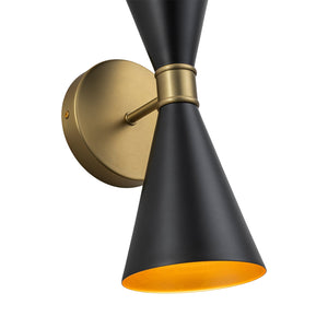 LightFixturesUSA-Modern 2-Light Black Brass Metal Hourglass Vanity Wall Sconce-Wall Sconce-2 Packs-